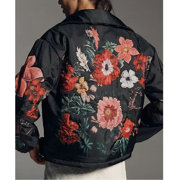 Anthropologie Floral Embroidered Bomber Jacket - Black and Multicolor - Picture 3 of 8